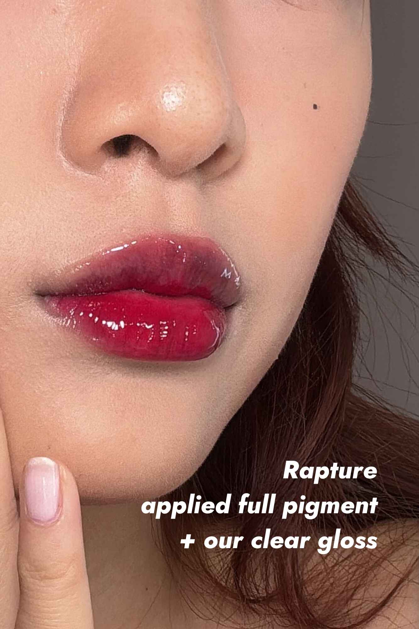 red berry lip stain on lips