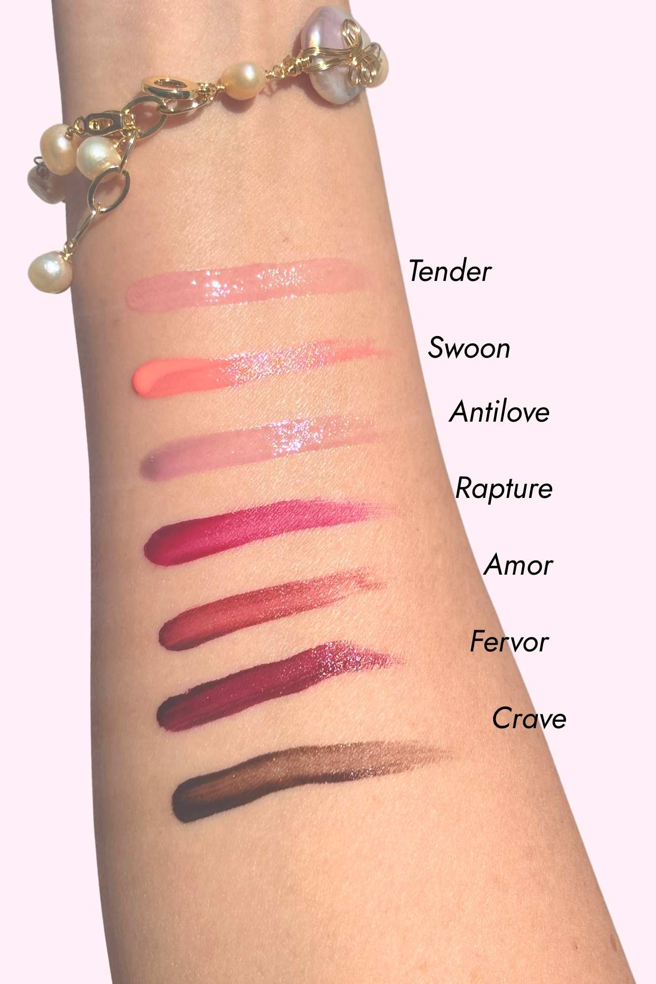 lip stain collection on arm swatched