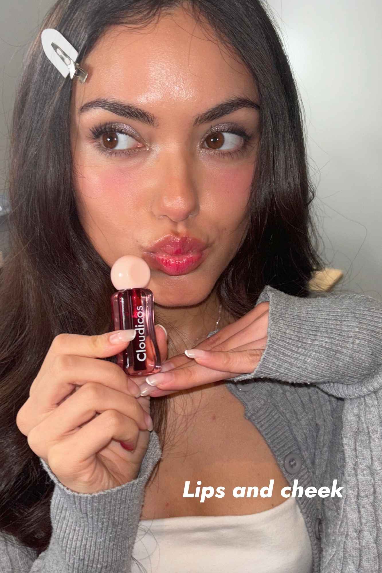 lip tint for cheeks and lips on model