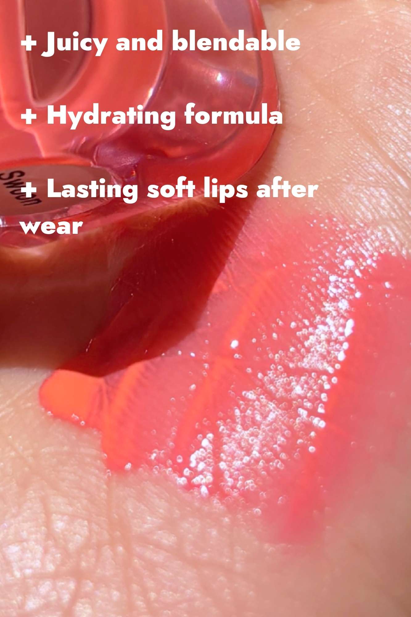 close up of lip stain texture on hands