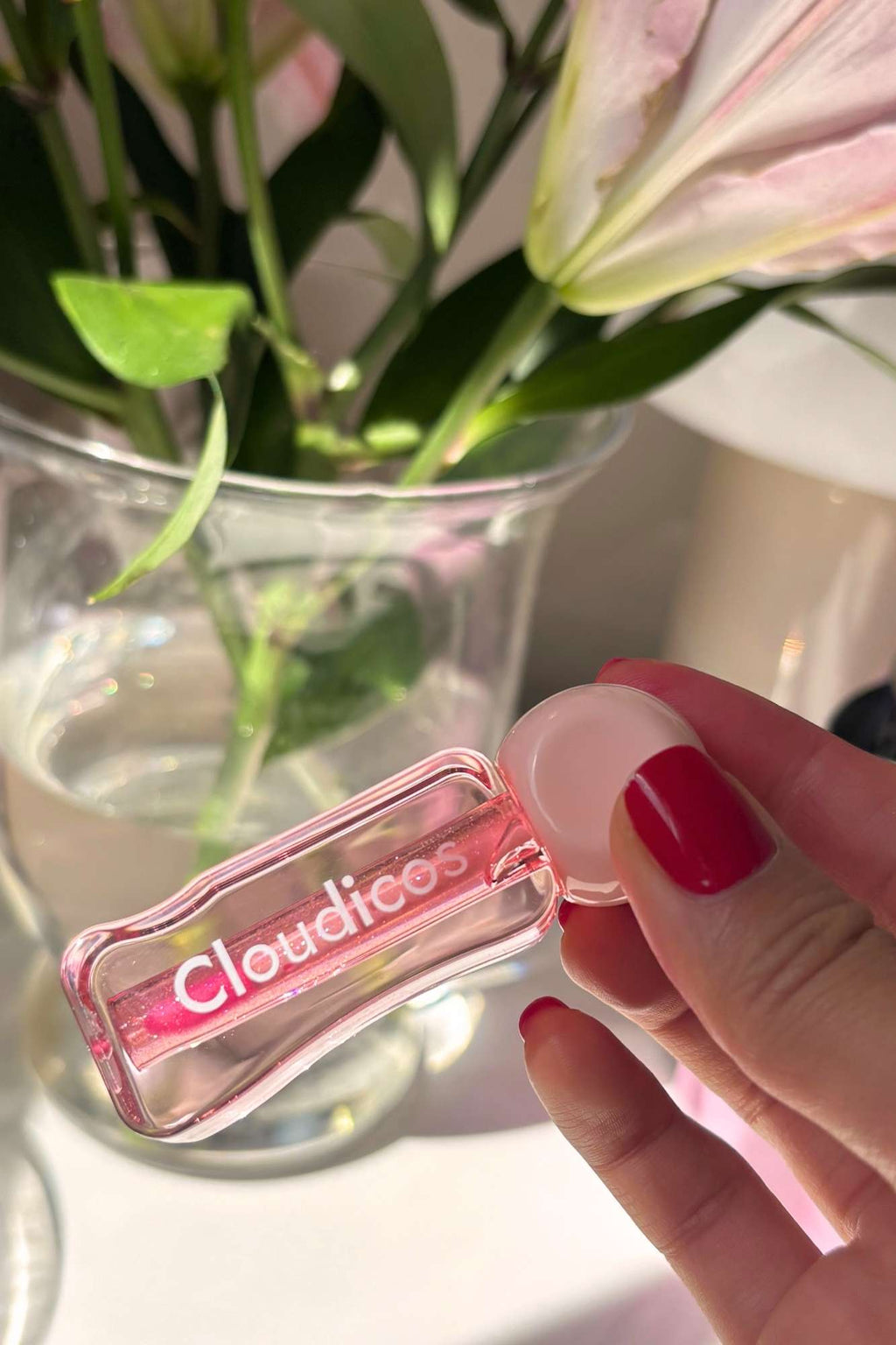 pink glittery lip stain